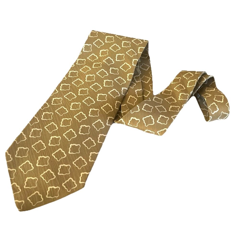 NWT Giorgio Armani Cravatte Silk Tie Made in Italy Olive Gold Geometric Pattern